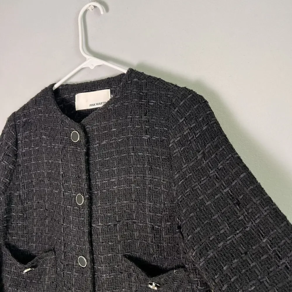 Pink Martini Women's Black Tweed Blazer Sz XS Preppy Capsule Contemporary Spring